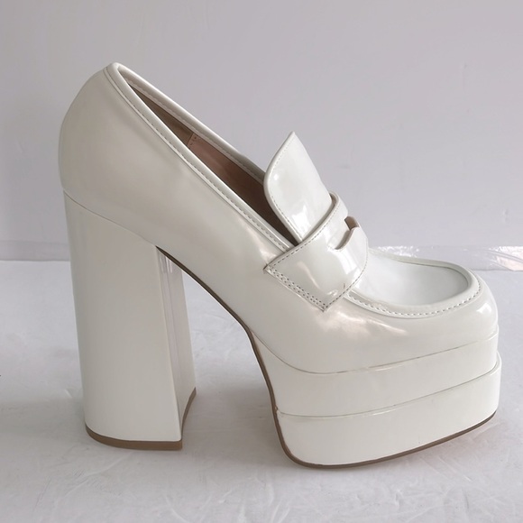 Shoe Dazzle Women’s Margaux White Platform Loafer Chunky Heel Shoes Size 8 New - Picture 8 of 14